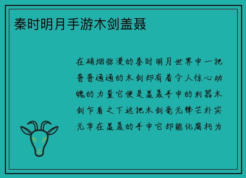 秦时明月手游木剑盖聂